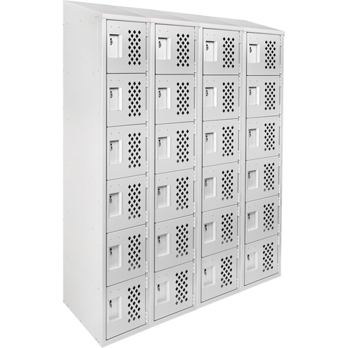Assembled Clean Line Perforated Economy Lockers, 6 -tier, Bank of 4, 18" x 72" x 12", Steel SPOC Demo