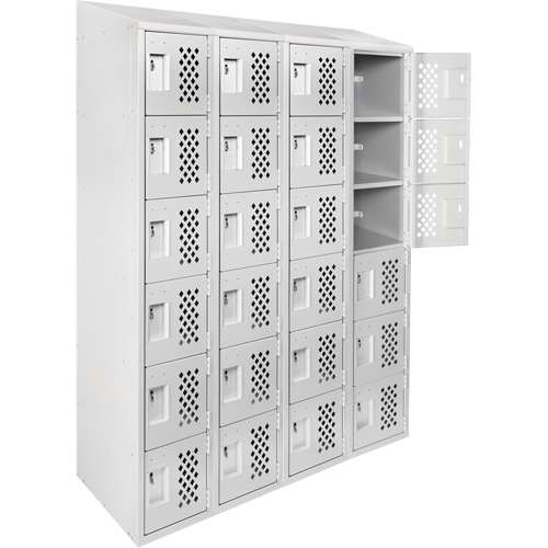 Assembled Clean Line Perforated Economy Lockers, 6 -tier, Bank of 4, 18" x 72" x 12", Steel SPOC Demo