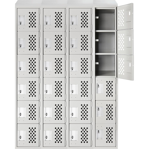 Assembled Clean Line Perforated Economy Lockers, 6 -tier, Bank of 4, 18" x 72" x 12", Steel SPOC Demo