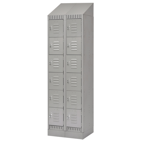 Lockers, 6 -tier, Bank of 2, 24" x 18" x 86", Steel, Grey, Knocked Down SPOC Demo