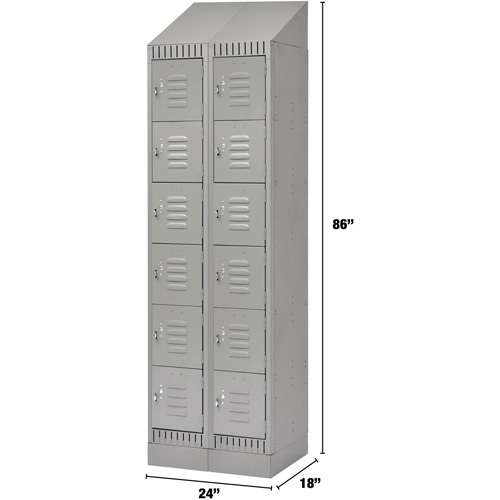 Lockers, 6 -tier, Bank of 2, 24" x 18" x 86", Steel, Grey, Knocked Down SPOC Demo