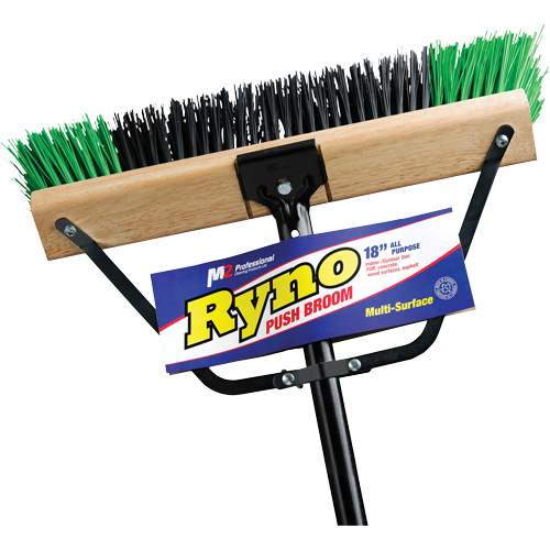 Ryno Push Broom with Braced Handle, 18", Stiff, PVC Bristles SPOC Demo