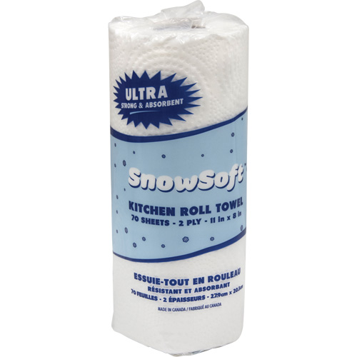 Essuie-tout pour cuisines de premi&egrave;re qualit&eacute; Snow Soft, 2 Pli, 70 Feuilles/rouleau, 8" la, 11" lo SPOC Demo