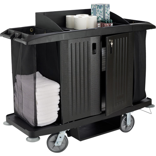 Chariot pleine grandeur pour l'entretien m&eacute;nager de bureau avec porte SPOC Demo