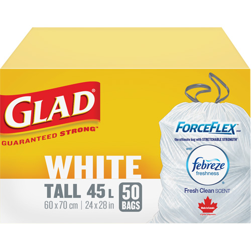 Tall 45L Febreze Garbage Bags, Regular, 24" W x 28" L, White SPOC Demo