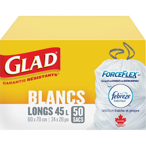 Tall 45L Febreze Garbage Bags, Regular, 24" W x 28" L, White SPOC Demo