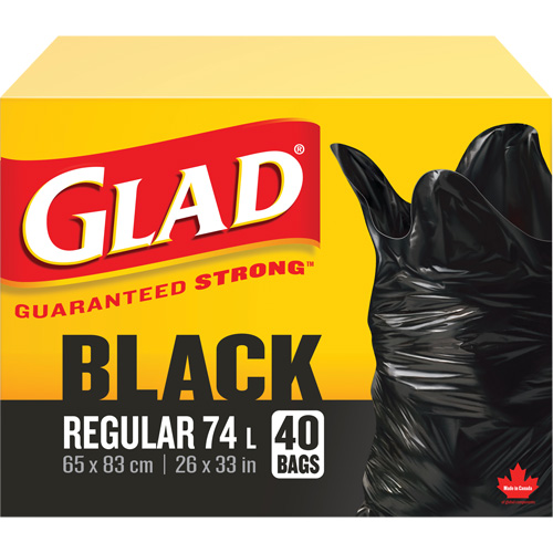 74L Garbage Bags, Regular, 26" W x 33" L, Black SPOC Demo