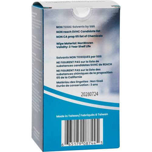 Lingettes nettoyantes emball&eacute;es individuellement, 12 lingettes, 8" x 9-1/2" SPOC Demo