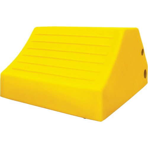 165 Ton Large Equipment Wheel Chock with Handle & Hole, Urethane, Yellow SPOC Demo