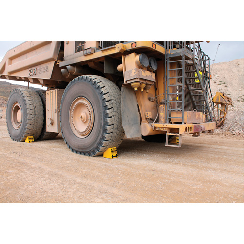 Checkers Safety Heavy-Duty Ultra Class Mining Wheel Chock, HDPE, Yellow, 14-1/2" W x 17-1/2" D x 16" H SPOC Demo