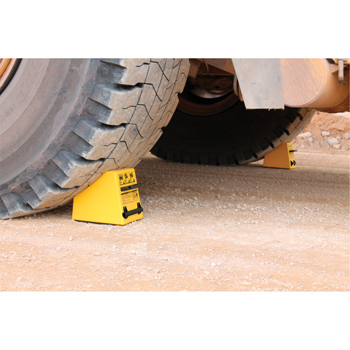 Checkers Safety Heavy-Duty Ultra Class Mining Wheel Chock, HDPE, Yellow, 14-1/2" W x 17-1/2" D x 16" H SPOC Demo