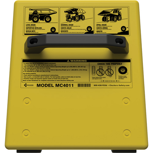 Checkers Safety Heavy-Duty Ultra Class Mining Wheel Chock without Bracket, HDPE, Yellow, 14-1/2" W x 17-1/2" D x 16" H SPOC Demo