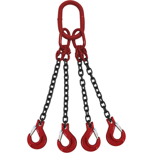 Chain Sling, Grade 100 Chain, Quadruple Legs, Oblong & Slip Hooks, 9/32" x 8' SPOC Demo