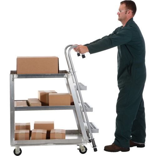 Stockpicker Truck, Aluminum, 21-7/8" W x 40" D, 3 Shelves, 660 lbs. Capacity SPOC Demo