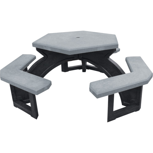 Tables de pique-nique hexagonales en plastique recycl&eacute;, 78" lo x 78" la, Gris SPOC Demo