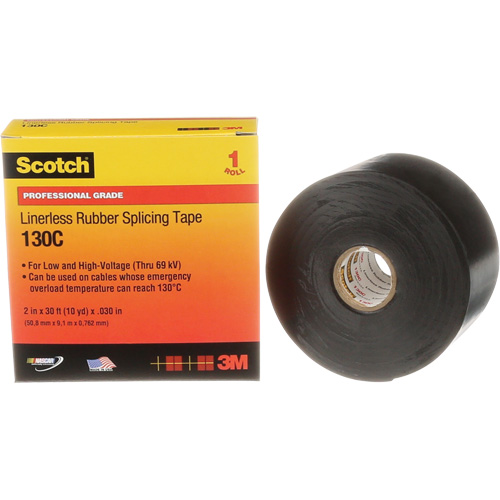 Ruban d'&eacute;pissage sans support en caoutchouc de calibre professionnel Scotch, 50,8 mm (2") la x 9 m (30') lo, 30 mils, Noir SPOC Demo