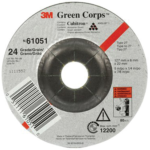 Green Corps Flexible Grinding Wheel, 5" x 1/4", 7/8" Arbor, Ceramic, Type 1 SPOC Demo