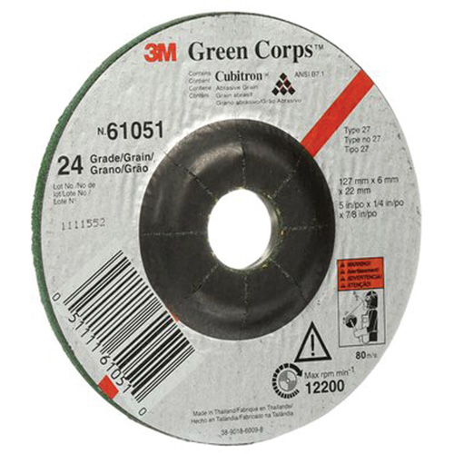 Green Corps Flexible Grinding Wheel, 5" x 1/4", 7/8" Arbor, Ceramic, Type 1 SPOC Demo