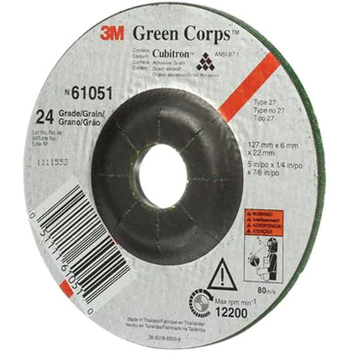 Green Corps Flexible Grinding Wheel, 5" x 1/4", 7/8" Arbor, Ceramic, Type 1 SPOC Demo