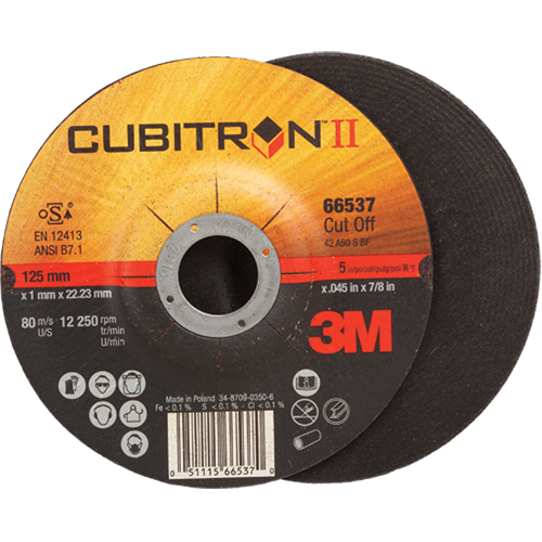 Cut-Off Wheels - CubitronII, 5" x 0.045", 7/8" Arbor, Type 27, Ceramic, 12250 RPM SPOC Demo