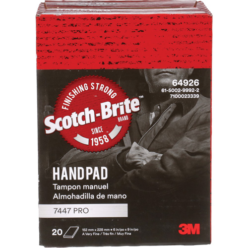 Scotch-Brite 7447 Hand Pads, Aluminum Oxide, 9" x 6", Very Fine Grit SPOC Demo