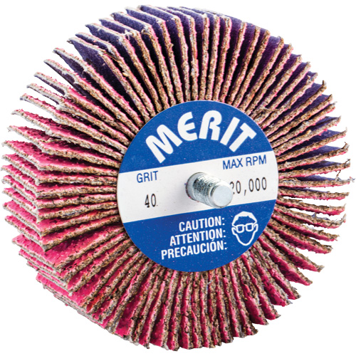 Threaded Mini Flap Wheel, Ceramic Alumina, 40 Grit, 3" x 1" x 1/4"-20 SPOC Demo