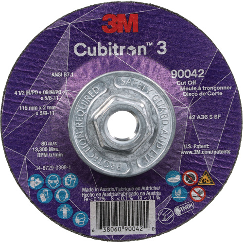 Cubitron 3 Cut-Off Wheel, 4-1/2" x 0.09", 5/8"-11 Arbor, Type T27, Ceramic, 13300 RPM SPOC Demo