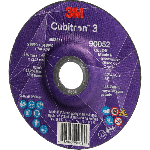 Cubitron 3 Cut-Off Wheel, 5" x 0.04", 7/8" Arbor, Type 27, Ceramic, 60 RPM SPOC Demo