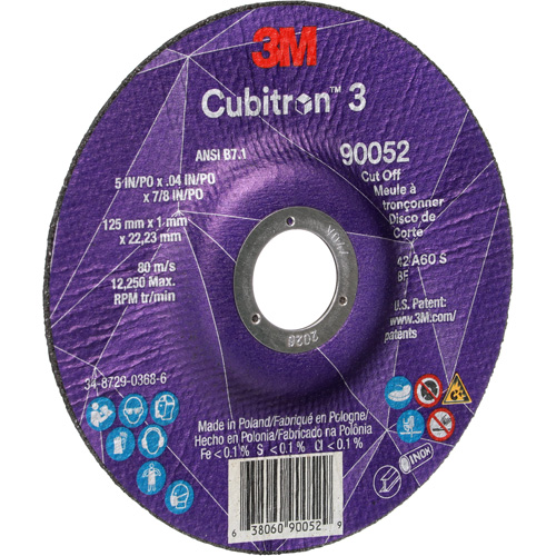 Cubitron 3 Cut-Off Wheel, 5" x 0.04", 7/8" Arbor, Type 27, Ceramic, 60 RPM SPOC Demo