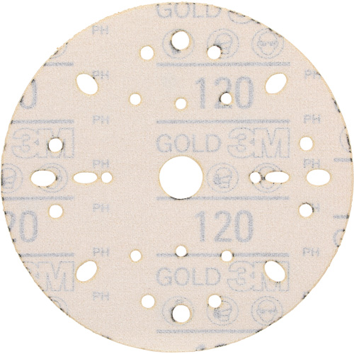 Disque abrasif dor&eacute; Hookit, dia 6", Grain 120, Oxyde d'aluminium, Poids C SPOC Demo