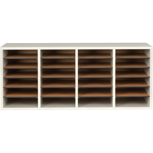 Adjustable Compartment Literature Organizer, Stationary, 24 Slots, Wood, 39-1/4" W x 11-3/4" D x 16-1/4" H SPOC Demo