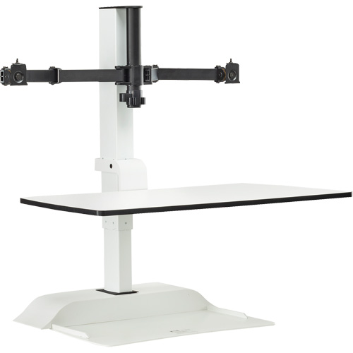 Soar Sit/Stand Electric Desk with Dual Monitor Arm, Desktop Unit, 37-1/4" H x 27-3/4" W x 22" D, White SPOC Demo