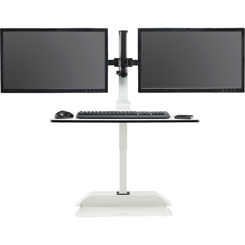 Soar Sit/Stand Electric Desk with Dual Monitor Arm, Desktop Unit, 37-1/4" H x 27-3/4" W x 22" D, White SPOC Demo