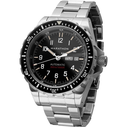 Tr&egrave;s grande montre automatique avec jour/date avec bracelet en acier inoxydable, Num&eacute;rique, &agrave; piles, 46 mm, Argent SPOC Demo