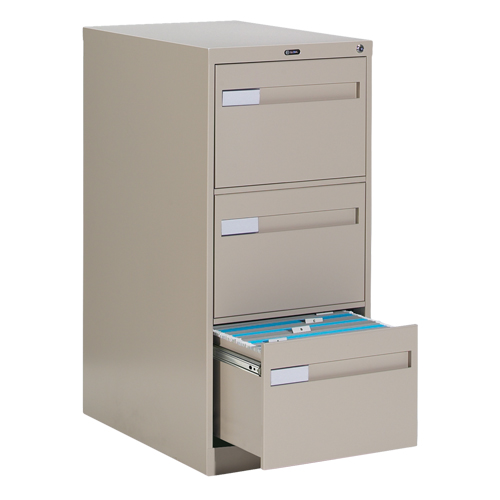 Vertical Filing Cabinet with Recessed Drawer Handles, 3 Drawers, 18.15" W x 26.56" D x 40" H, Beige SPOC Demo