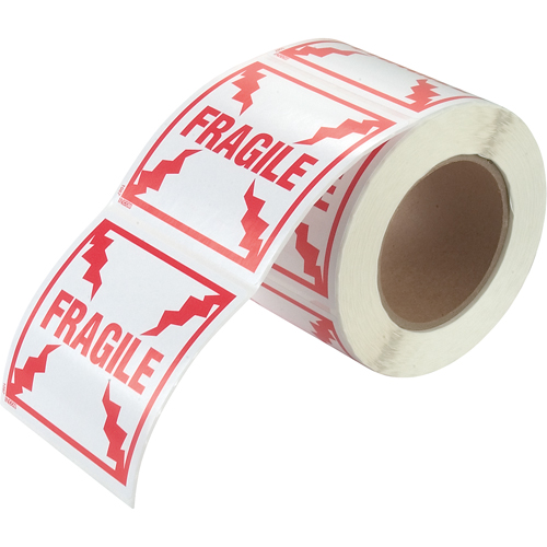 &eacute;tiquettes pour traitement sp&eacute;cial Fragile, 4" lo x 4" la, Rouge/blanc SPOC Demo