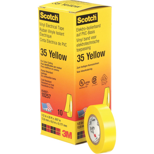 Scotch&reg; 35 Colour Coded Tape, 12.7 mm (1/2") x 6.1 m (20'), Yellow, 7 mils SPOC Demo