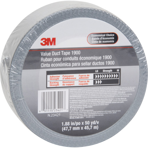 1900 Value Duct Tape, 5.8 mils, Silver, 48 mm (2") x 5.7 m (18.7') SPOC Demo