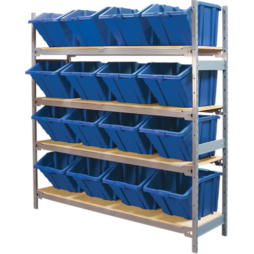 Wide Span Shelving with Jumbo Plastic Bins, Steel, Boltless, 800 lbs. Capacity, 66" W x 72" H x 18" D SPOC Demo