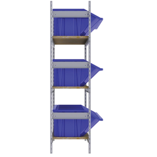 Wide Span Shelving with Jumbo Plastic Bins, Steel, Boltless, 800 lbs. Capacity, 66" W x 60" H x 18" D SPOC Demo