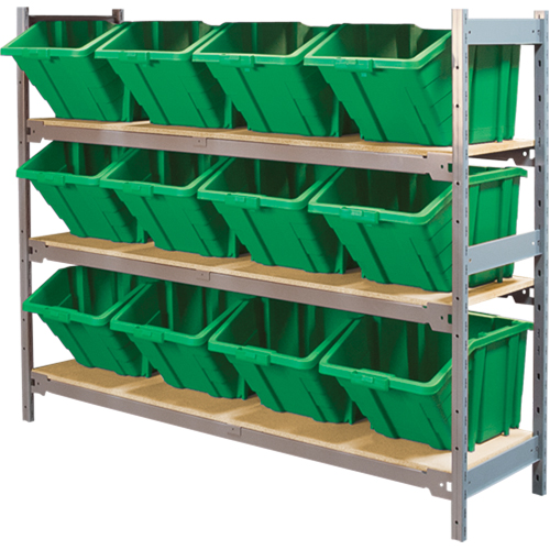 Wide Span Shelving with Jumbo Plastic Bins, Steel, Boltless, 800 lbs. Capacity, 66" W x 60" H x 18" D SPOC Demo