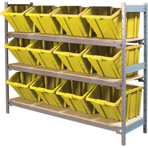 Wide Span Shelving with Jumbo Plastic Bins, Steel, Boltless, 800 lbs. Capacity, 66" W x 60" H x 18" D SPOC Demo