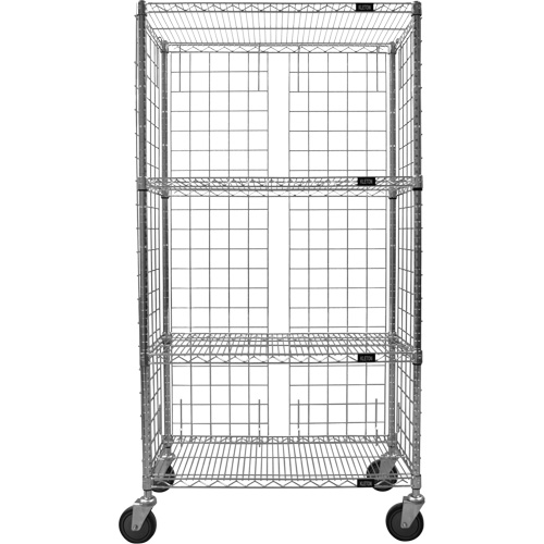 Enclosed Wire Shelf Cart, Chrome Plated, 36" x 69" x 18", 800 lbs. Capacity SPOC Demo
