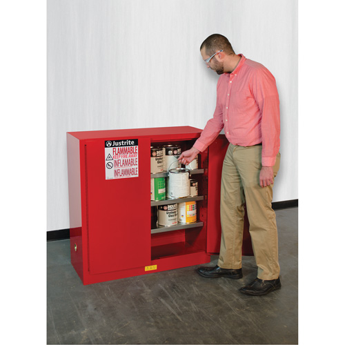 Armoire de s&eacute;curit&eacute; pour la peinture et les encres combustibles EX Sure-Grip, 40 gal., 3 tablettes SPOC Demo