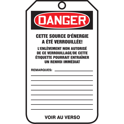 Lockout Tags, Plastic, 3-3/8" W x 5-7/8" H, French SPOC Demo