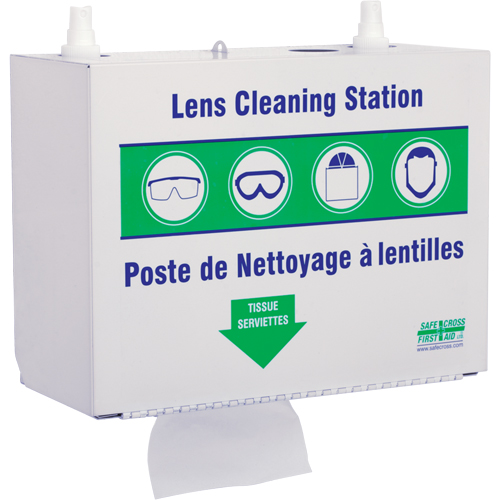 Metal Lens Cleaning Stations - Two 500ml Solutions & 1 Box of Tissue, Metal, 10.5" L x 5.5" D x 6.3" H SPOC Demo