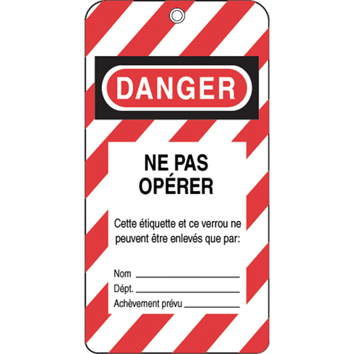 Lockout Tags, Plastic, 3" W x 5-3/4" H, French SPOC Demo