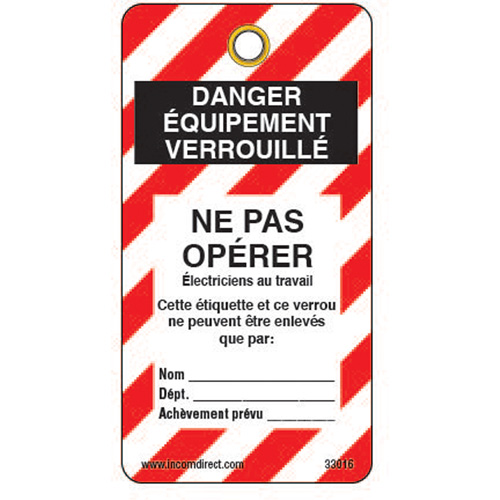 Lockout Tags, Plastic, 3" W x 5-3/4" H, French SPOC Demo