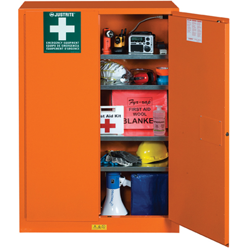Emergency Preparedness Storage Cabinets, Steel, 4 Shelves, 65" H x 43" W x 18" D, Orange SPOC Demo