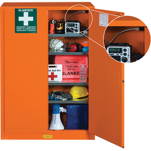 Emergency Preparedness Storage Cabinets, Steel, 4 Shelves, 65" H x 43" W x 18" D, Orange SPOC Demo